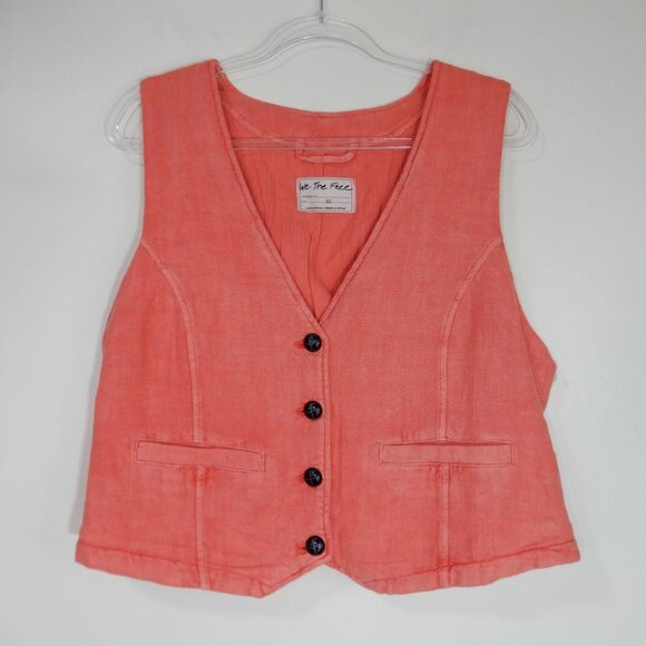 FREE PEOPLE Charley Linen Blend VEST Size XL Watermelon NEW $98 - Picture 5 of 9
